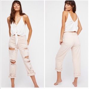 Free People Blush Pink Destroyed Jeans